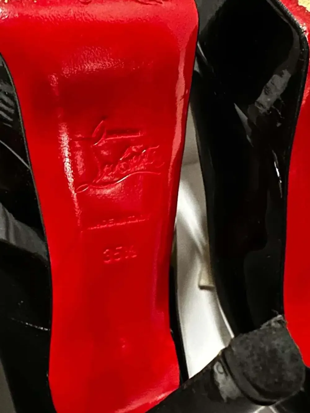 Christian Louboutin Black Patent Leather Round Toe Platform Pumps